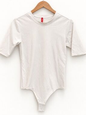 SPANX Ivory Short Sleeve Crewneck Bodysuit